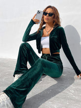 Zip Up Hooded Velvet Jacket & Pants